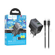 Сетевое зарядное устройство USB/Type-C Hoco CS73A (30W, QC3.0, PD, 2 порта, кабель Type-C-Lightning) Черный